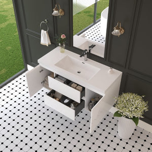 English Elm 48 Inch Wall Mounted Bathroom Vanity Glossy White Integrated Resin Basin Soft Close W1573S00123