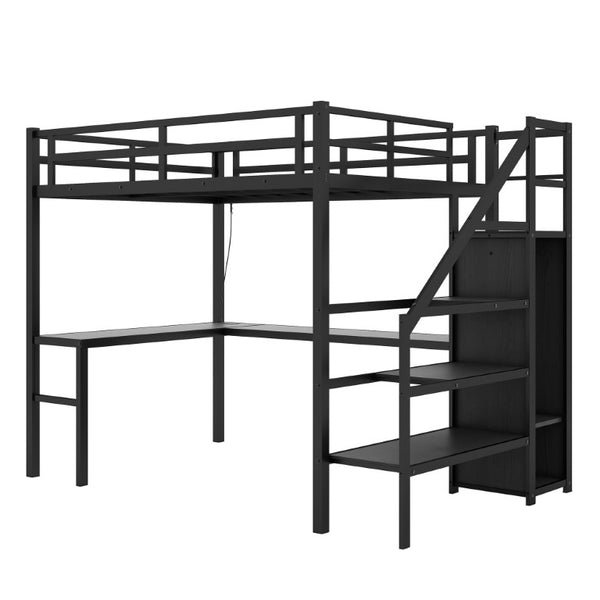 English Elm W00063aab-1 Twin XL Steel Loft Bed with Wardrobe Desk Stair Storage USB and LED W1580P191782
