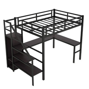 English Elm W00063aab-1 Twin XL Steel Loft Bed with Wardrobe Desk Stair Storage USB and LED W1580P191782