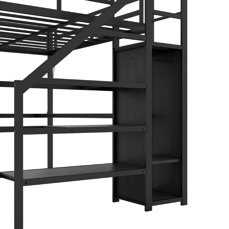 English Elm W00063aab-2 Twin XL Metal Loft Bed with Wardrobe Desk USB Charging and LED Lights W1580P191783