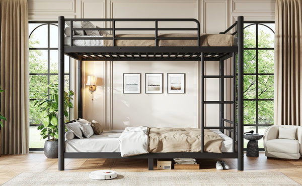 English Elm Twin XL Bunk Bed Heavy Gauge Steel Frame Converts to Two Platform Beds Black W1580P454721