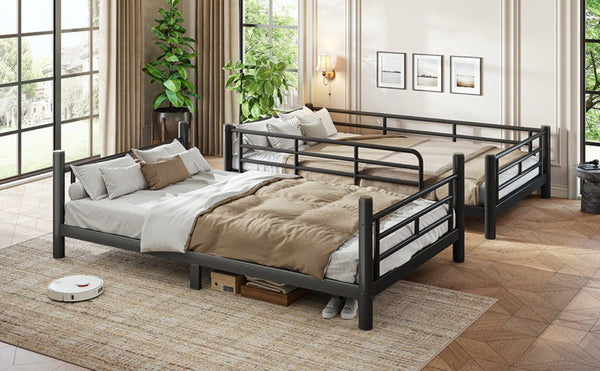English Elm Twin XL Bunk Bed Heavy Gauge Steel Frame Converts to Two Platform Beds Black W1580P454721