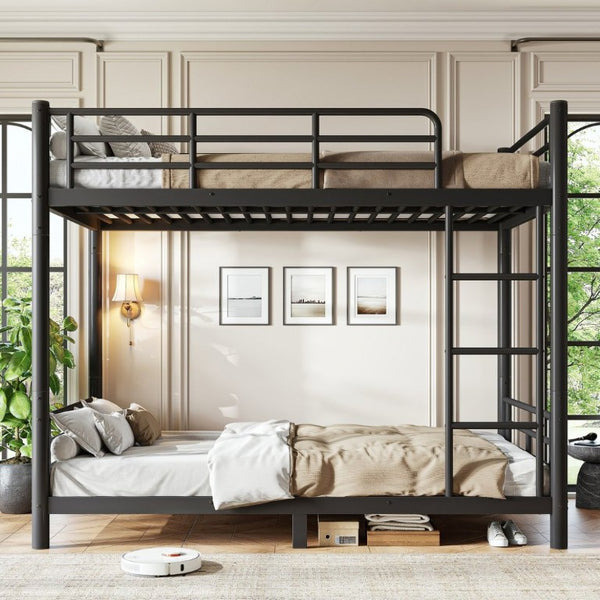 English Elm Twin XL Bunk Bed Heavy Gauge Steel Frame Converts to Two Platform Beds Black W1580P454721
