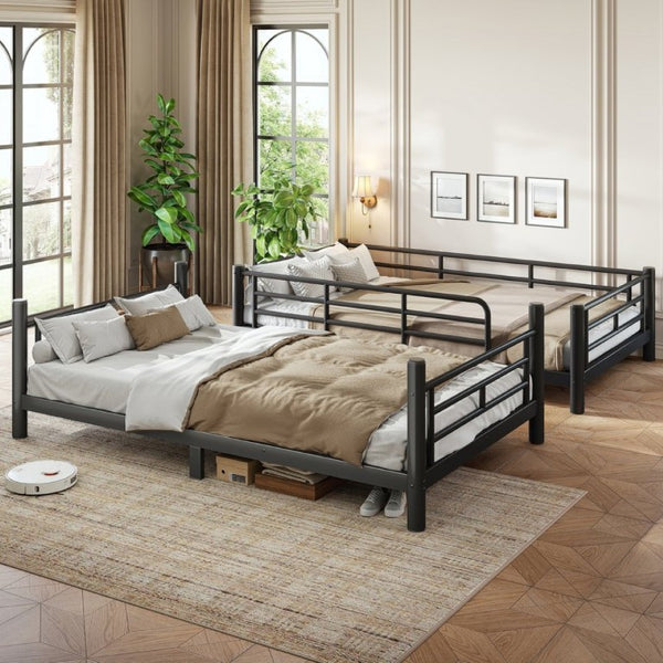 English Elm Twin XL Bunk Bed Heavy Gauge Steel Frame Converts to Two Platform Beds Black W1580P454721