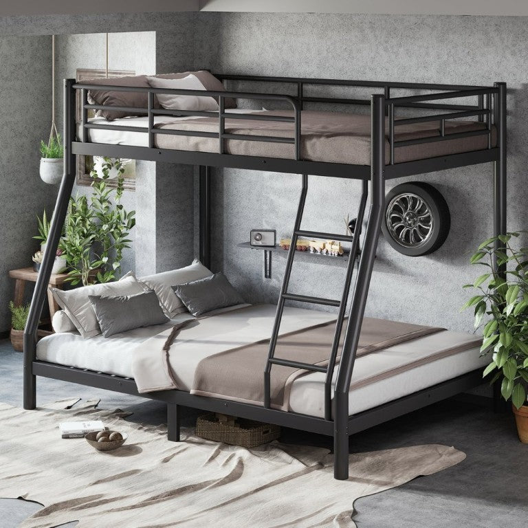 English Elm Twin Over Full Steel Bunk Bed with Round Tubing Matte Black Frame for Shared Rooms W1580P454732