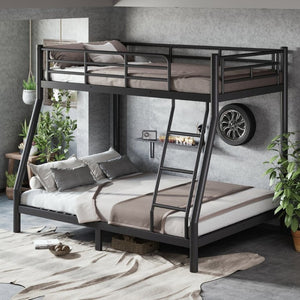 English Elm Twin Over Full Steel Bunk Bed with Round Tubing Matte Black Frame for Shared Rooms W1580P454732