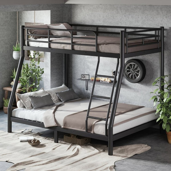 English Elm Twin Over Full Steel Bunk Bed with Round Tubing Matte Black Frame for Shared Rooms W1580P454732