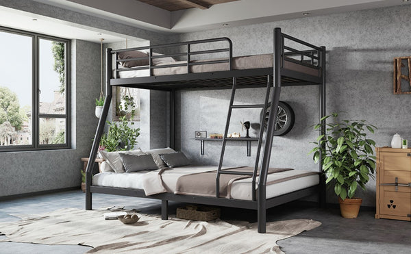 English Elm Twin Over Full Steel Bunk Bed with Round Tubing Matte Black Frame for Shared Rooms W1580P454732