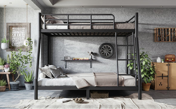 English Elm Twin Over Full Steel Bunk Bed with Round Tubing Matte Black Frame for Shared Rooms W1580P454732