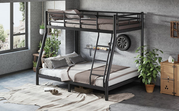 English Elm Twin Over Full Steel Bunk Bed with Round Tubing Matte Black Frame for Shared Rooms W1580P454732
