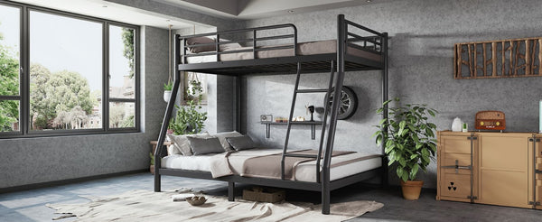 English Elm Twin Over Full Steel Bunk Bed with Round Tubing Matte Black Frame for Shared Rooms W1580P454732