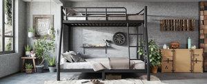 English Elm Twin Over Full Steel Bunk Bed with Round Tubing Matte Black Frame for Shared Rooms W1580P454732