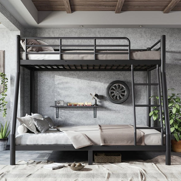 English Elm Twin Over Full Steel Bunk Bed with Round Tubing Matte Black Frame for Shared Rooms W1580P454732
