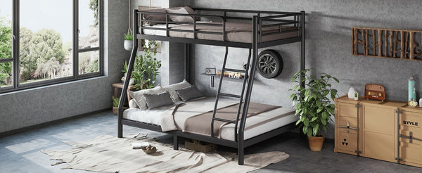 English Elm Twin Over Full Steel Bunk Bed with Round Tubing Matte Black Frame for Shared Rooms W1580P454732