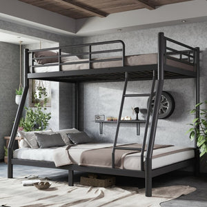 English Elm Twin Over Full Steel Bunk Bed with Round Tubing Matte Black Frame for Shared Rooms W1580P454732