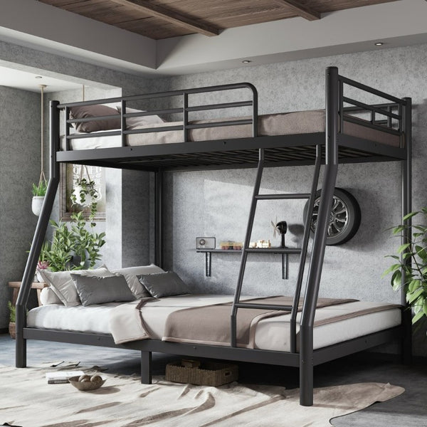 English Elm Twin Over Full Steel Bunk Bed with Round Tubing Matte Black Frame for Shared Rooms W1580P454732