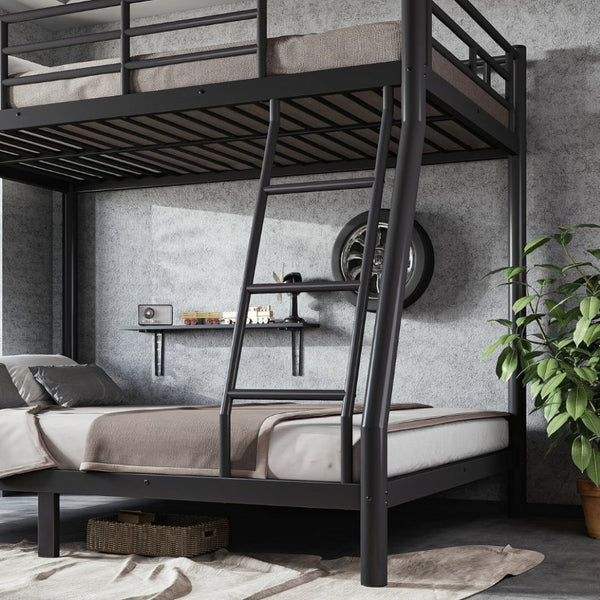 English Elm Twin Over Full Steel Bunk Bed with Round Tubing Matte Black Frame for Shared Rooms W1580P454732