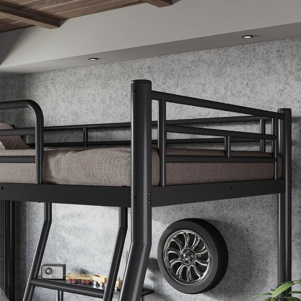 English Elm Twin Over Full Steel Bunk Bed with Round Tubing Matte Black Frame for Shared Rooms W1580P454732