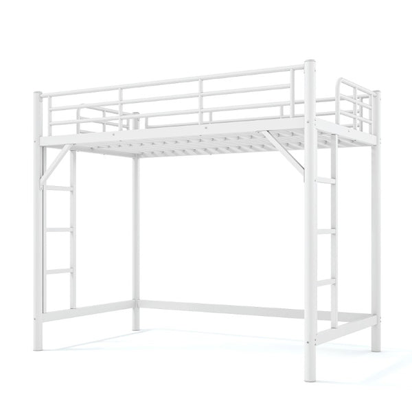 English Elm Twin XL Metal Loft Bed with Guardrails and Dual Ladders for Dorm or Teen Room W1580P455014