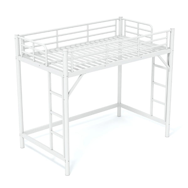 English Elm Twin XL Metal Loft Bed with Guardrails and Dual Ladders for Dorm or Teen Room W1580P455014