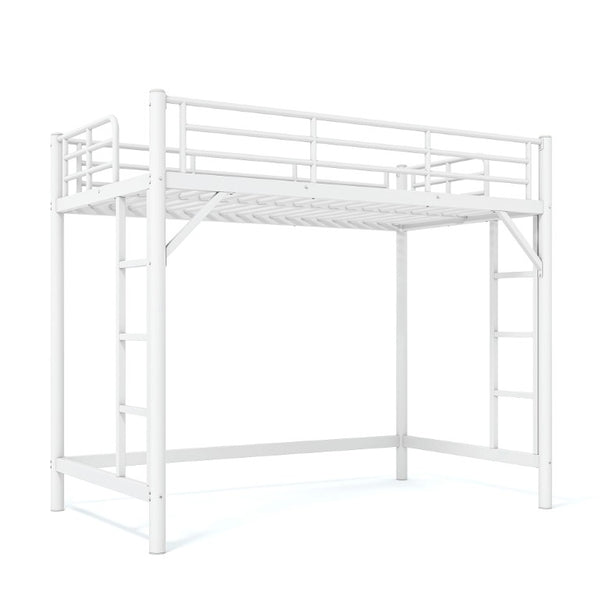 English Elm Twin XL Metal Loft Bed with Guardrails and Dual Ladders for Dorm or Teen Room W1580P455014