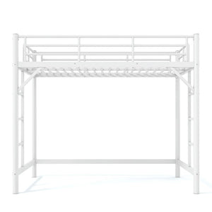 English Elm Twin XL Metal Loft Bed with Guardrails and Dual Ladders for Dorm or Teen Room W1580P455014