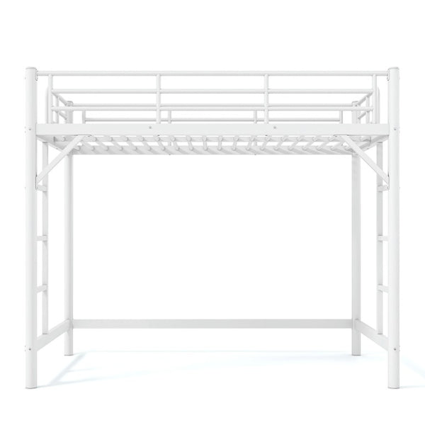 English Elm Twin XL Metal Loft Bed with Guardrails and Dual Ladders for Dorm or Teen Room W1580P455014