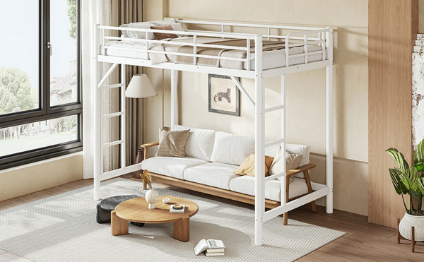 English Elm Twin XL Metal Loft Bed with Guardrails and Dual Ladders for Dorm or Teen Room W1580P455014