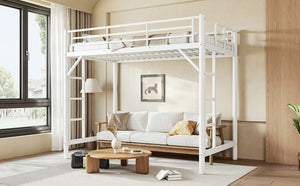 English Elm Twin XL Metal Loft Bed with Guardrails and Dual Ladders for Dorm or Teen Room W1580P455014