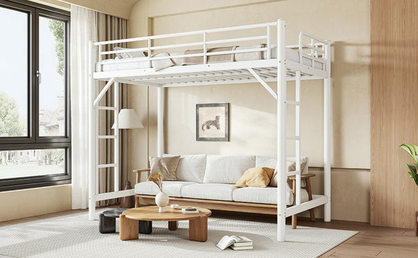 English Elm Twin XL Metal Loft Bed with Guardrails and Dual Ladders for Dorm or Teen Room W1580P455014
