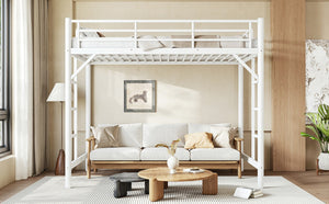 English Elm Twin XL Metal Loft Bed with Guardrails and Dual Ladders for Dorm or Teen Room W1580P455014