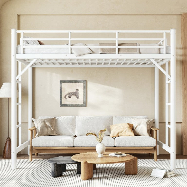 English Elm Twin XL Metal Loft Bed with Guardrails and Dual Ladders for Dorm or Teen Room W1580P455014