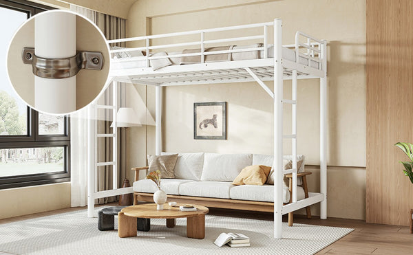 English Elm Twin XL Metal Loft Bed with Guardrails and Dual Ladders for Dorm or Teen Room W1580P455014