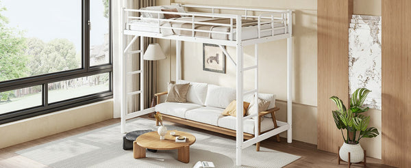 English Elm Twin XL Metal Loft Bed with Guardrails and Dual Ladders for Dorm or Teen Room W1580P455014