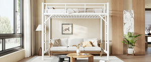 English Elm Twin XL Metal Loft Bed with Guardrails and Dual Ladders for Dorm or Teen Room W1580P455014
