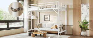 English Elm Twin XL Metal Loft Bed with Guardrails and Dual Ladders for Dorm or Teen Room W1580P455014
