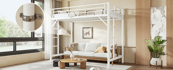 English Elm Twin XL Metal Loft Bed with Guardrails and Dual Ladders for Dorm or Teen Room W1580P455014