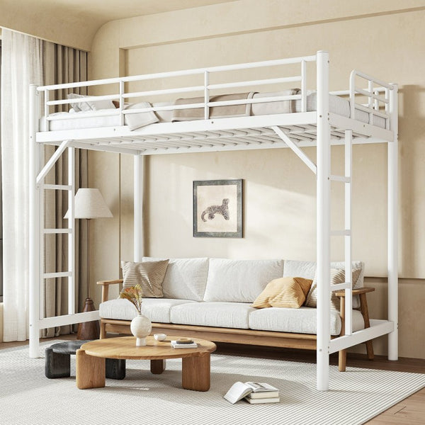 English Elm Twin XL Metal Loft Bed with Guardrails and Dual Ladders for Dorm or Teen Room W1580P455014