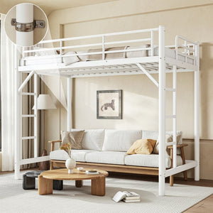 English Elm Twin XL Metal Loft Bed with Guardrails and Dual Ladders for Dorm or Teen Room W1580P455014