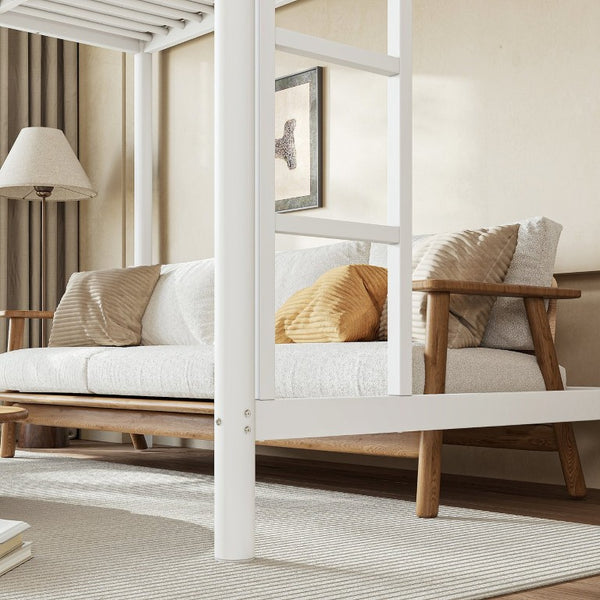 English Elm Twin XL Metal Loft Bed with Guardrails and Dual Ladders for Dorm or Teen Room W1580P455014