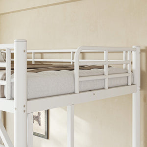 English Elm Twin XL Metal Loft Bed with Guardrails and Dual Ladders for Dorm or Teen Room W1580P455014