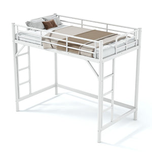 English Elm Twin XL Metal Loft Bed with Guardrails and Dual Ladders for Dorm or Teen Room W1580P455014