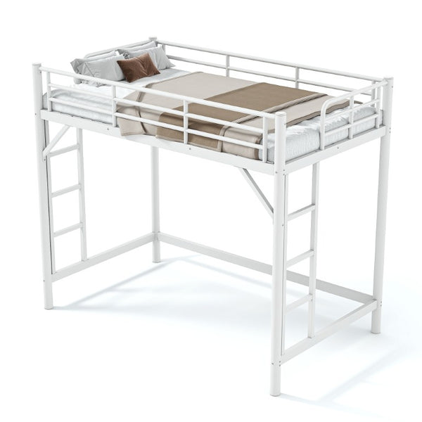 English Elm Twin XL Metal Loft Bed with Guardrails and Dual Ladders for Dorm or Teen Room W1580P455014