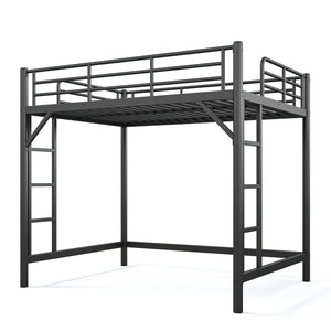 English Elm Full Size Iron Loft Bed with Dual Ladders Guardrails and Open Floor Space Below Black W1580P455015