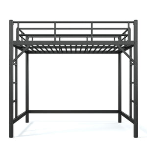 English Elm Full Size Iron Loft Bed with Dual Ladders Guardrails and Open Floor Space Below Black W1580P455015
