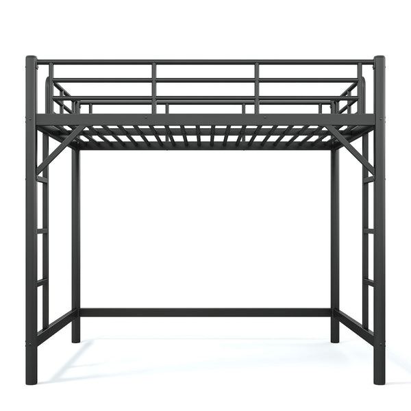 English Elm Full Size Iron Loft Bed with Dual Ladders Guardrails and Open Floor Space Below Black W1580P455015