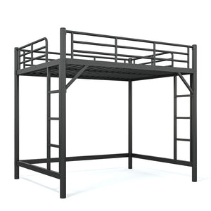English Elm Full Size Iron Loft Bed with Dual Ladders Guardrails and Open Floor Space Below Black W1580P455015