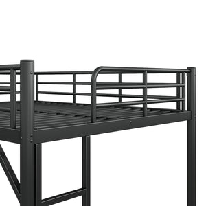 English Elm Full Size Iron Loft Bed with Dual Ladders Guardrails and Open Floor Space Below Black W1580P455015
