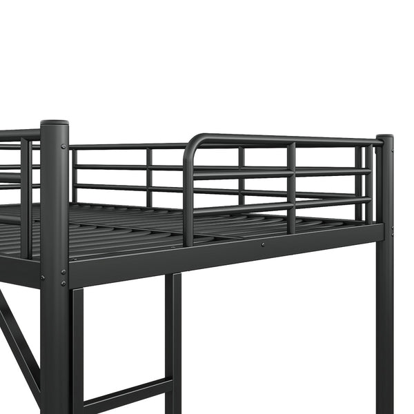 English Elm Full Size Iron Loft Bed with Dual Ladders Guardrails and Open Floor Space Below Black W1580P455015