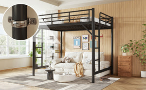 English Elm Full Size Iron Loft Bed with Dual Ladders Guardrails and Open Floor Space Below Black W1580P455015
